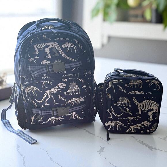Pottery Barn Kids Dinosaur Bones Backpack Lunchbox Glow in the Dark PBK - Picture 1 of 10
